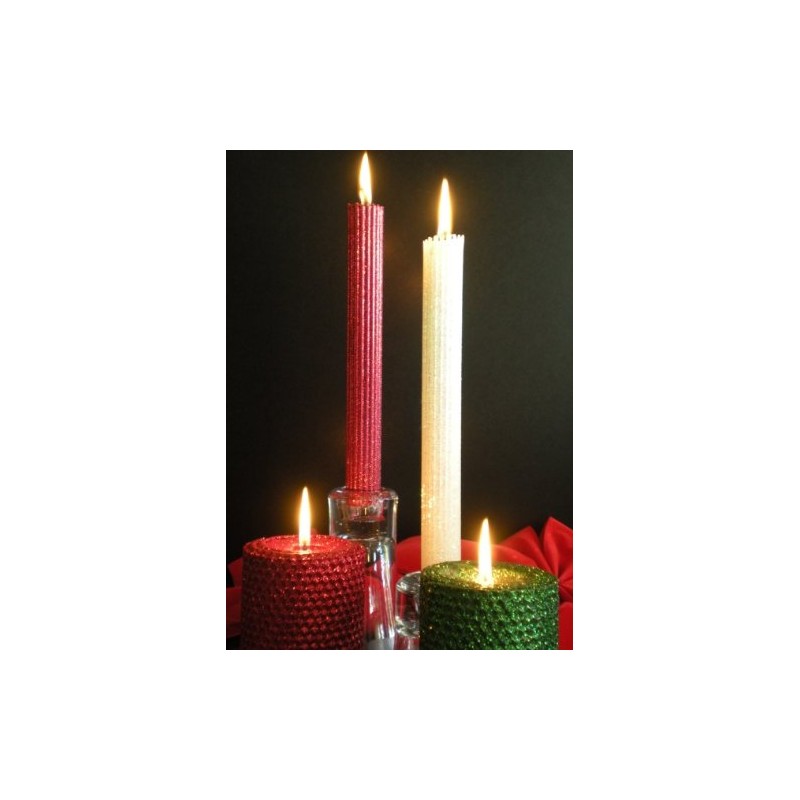 50 Hour-4 Inch Natural Beeswax Hybrid Pillar Glitter Candle, Ruby