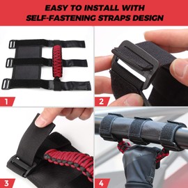 KEMIMOTO UTV Grab Handle Heavy Duty Grips Fit 1.5-2ââ‚¬Â Roll Bar Hand Hold Replacement Compatible with Polaris RZR, Can Am, Kawasaki, Wildcat 2 PCS Red