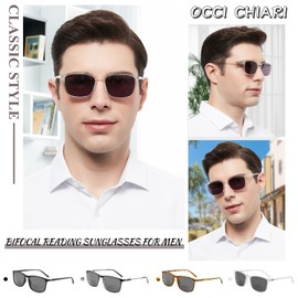 OCCI CHIARI Bifocal Reading Sunglasses for Men 200 UV400 Protection Large Square Sun Readers 1.0 1.5 2.0 2.5 3.0 3.5 (Clear)