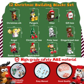 Juego de Bloques de construcción 12 en 1, Regalo de Navidad,Juguetes de Navidad, Mini Ladrillos Lindos,12 Unidades,Calendario de adviento,Bolsas de Regalo,premios de Aula para niños o niñas de 6 a 12