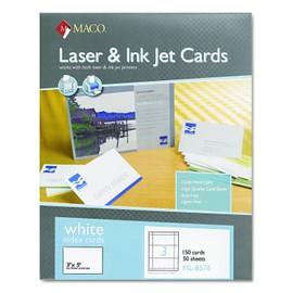 MACO Laser/Ink Jet White Index Cards, 3 x 5 Inches, 3 Per Sheet, 150 Per Box (ML-8576)