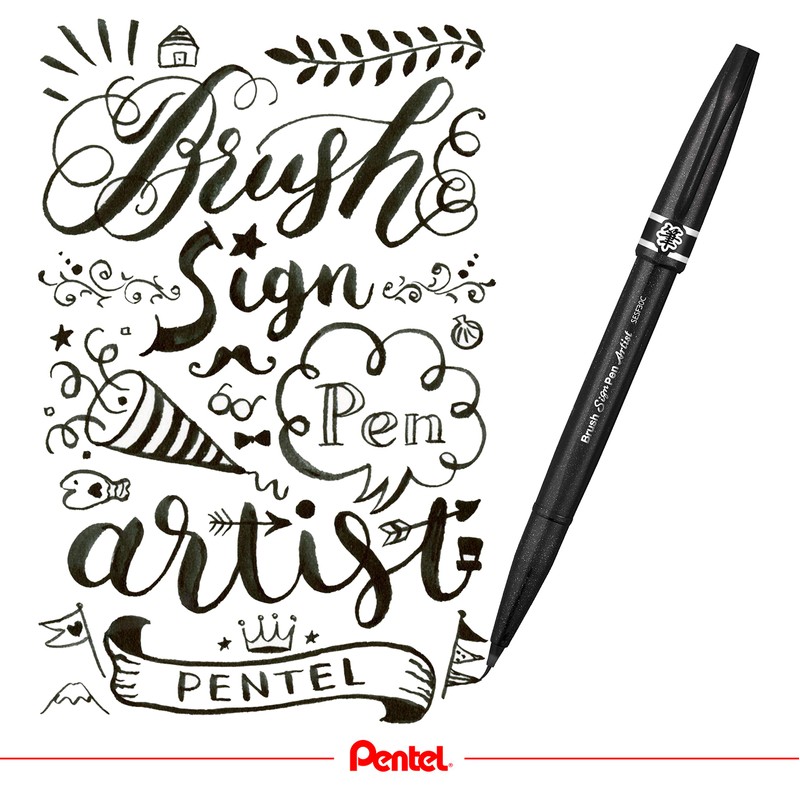 Pentel Arts Brush Sign Pen Artist Wallet of 12 Assorted