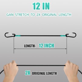 Small Bungee Cord with Hooks 12 inch Black Heavy Duty, Carabiners Style, 4-Piece,5/16 inch Diameter Cord