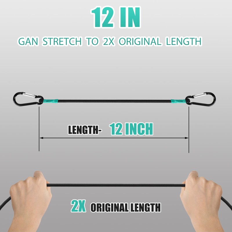 Small Bungee Cord with Hooks 12 inch Black Heavy Duty,
