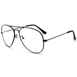 EYLRIM Blue Light Aviator Glasses for Women Men Metal Pilot Frame Clear Lens Computer Eyeglasses(04 Black)