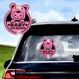 Baby on Board Stickers for Cars, Nouiroy Cute Baby Koala Baby in Car Sign Decals with 2 Suction Cups,PVC Car Stickers Baby Safety Warning Sign Waterproof Sticker (Pink (Suction up))