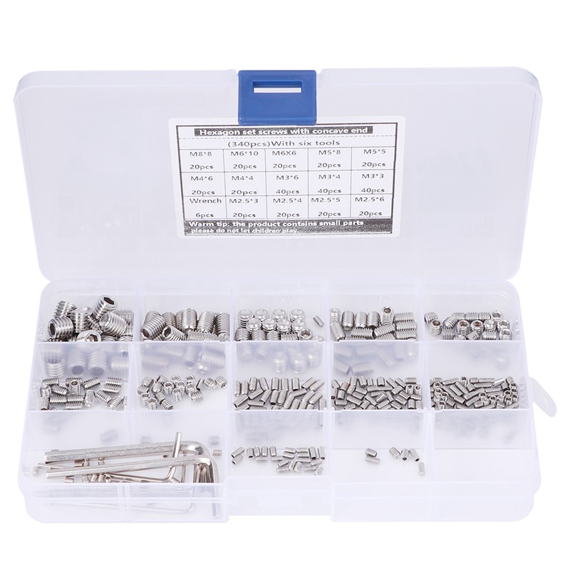 340Pcs Set Screw 304 Stainless Steel End Hex Adapter Machine