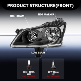 Aosky For 2009-2012 Chevy Traverse Headlight Assembly LS | LT Factory Halogen Type OE Style Replacement Black Housing Headlamp Pair Set