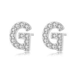 Aroncent Letter Earrings 925 Sterling Silver Letter Stud Earrings Initial Earrings with Zirconia A-Z, Sterling Silver Cubic Zirconia