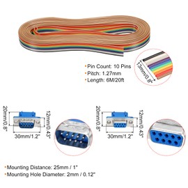 QUARKZMAN Flat Ribbon Wire 10 Pin for Camera, TV, Monitor with 10 Pairs 9 Pin 2.54 mm Pitch Crimping D-Sub VGA Connector