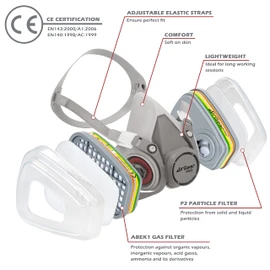 AirGearPro M-500 Respirator Mask with Filter ABEK1-P2, Gas Mask, Dust Filter for Painting, Work, Grinding, Fine Dust