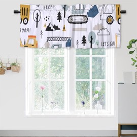 Brebasf Construction Truck Valance for Window Curtains,Boys Kids Hand Painting Cartoon Excavator Rod Pocket Curtains Valance Window Treatment 54x18inch,2Pcs