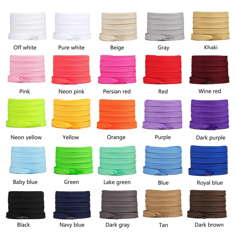 Booyckiy 2 Pairs Flat Shoe Laces for Sneakers, 2/5" Wide
