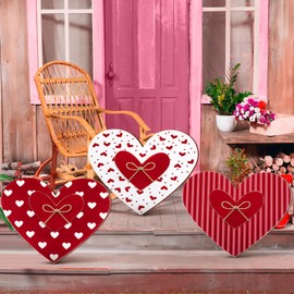 Memorywuu 3 Pcs Valentine's Day Decorations for Home Outdoor, 24'' Pink Heart Wood Porch Standing Love Decor, Romantic Sign for Front Door, Garden, Patio, Home, Happy Valentine's Day Decoration