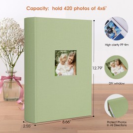 1DOT2 Photo Album 4x6 420 Photos with Writing Space, 4x6 Photo Album Linen Cover with Memo Slip-in Pockets, 420 Photos 4x6 Pictures Album Book for Wedding Kids Travel Family Baby (Sage Green)