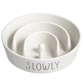 Slow Feeder Dog Bowl - 1.5 Cups Ceramic Puzzle Feeder for Small & Medium Breeds, Maze Design Bowl for Puppy & Fast Eaters, White Pet Dish to Control Eating Speed