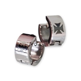 Fly Style® – 1 Pair – 5 mm Stainless Steel Black or Silver – Iron Cross Hoop Earrings, 16mm