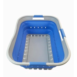SAMMART 42L (11 gallon) Collapsible Plastic Laundry Basket - Foldable Pop Up Storage Container/Organizer - Space Saving Hamper/Basket (1, Grey/Little Boy Blue)