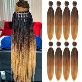 Liang Dian Pre Stretched Braiding Hair Ombre 26 Inch 8 Packs Synthetic Crochet Braids Hot Water Setting Professional Soft Yaki Texture Synthetic Hair Extensions(1B/30/27)