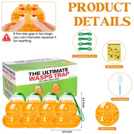 4 Pack Wasp Traps Outdoor Hanging Yellow Jacket Trap Reusable Carpenter Bee Traps for Outside Plastic Hanging Bee Catcher Hornet Trap Garden Insect Killer