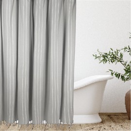 HALL & PERRY Modern Fabric Shower Curtain 100% Cotton Fabric with Plastic Liner and Rings for Bathroom Décor (Grey 7 Combo, 72"x72")
