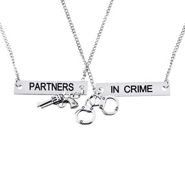 MJartoria Best Friend Necklaces Partners in Crime Engraved Friendship BFF Necklace for 2