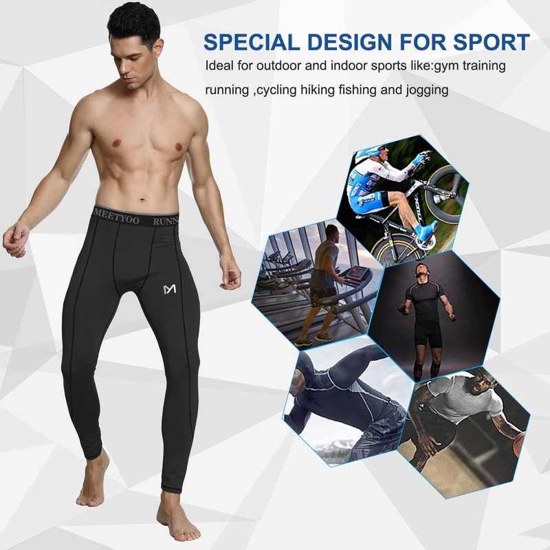 MEETYOO Leggings Uomo, Calzamaglie Sportive Pantaloni Fitness Compressione Baselayer per