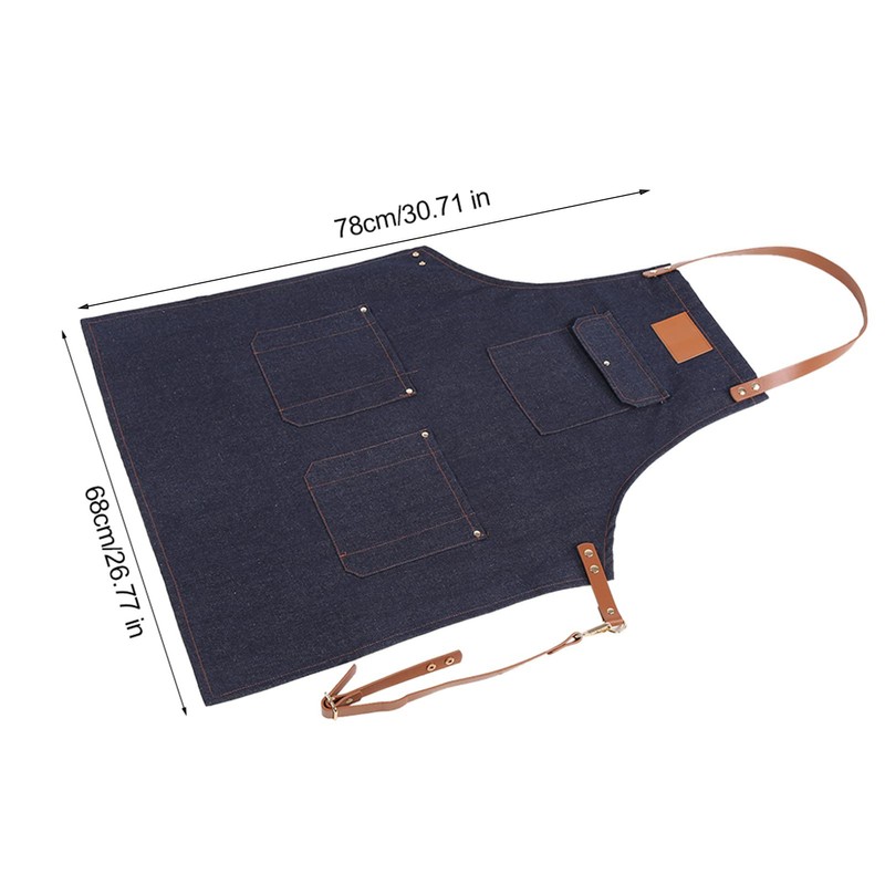 Syrisora ​​Denim Bib Apron with Leather Strap for Baker, Bartender