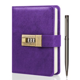 WEMATE Journal 2024 A6 Keyed Notebook Horizontal Ruled PU Leather Password Notebook with Pen & Gift Box 240 Page-15.8cmx11.5cm Diary with Lock Keeps Secrets Secret-Purple