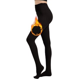 Hiltzo Fleece Lined Tights for Women, Warm Thermal Opaque Leggings, Winter Soft Thick Pantyhose Black S-M