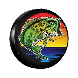 Bass Fish Fishing Spare Tire Cover Fisher Tire Wheel Covers Waterproof Dust-Proof Wheel Tire Protector Weatherproof Tyre Covers Universal Fit for RV SUV Travel Trailer Truck Off-Road Vehicle 17 Inch
