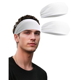 Headbands for Men, Mens Headband Non-Slip Sweatband for Sports, Sweat Head Bands Headband, Hairbands Sweatbands for Running Cycling Yoga Basketball Workout Football Tennis Training (White Pack)