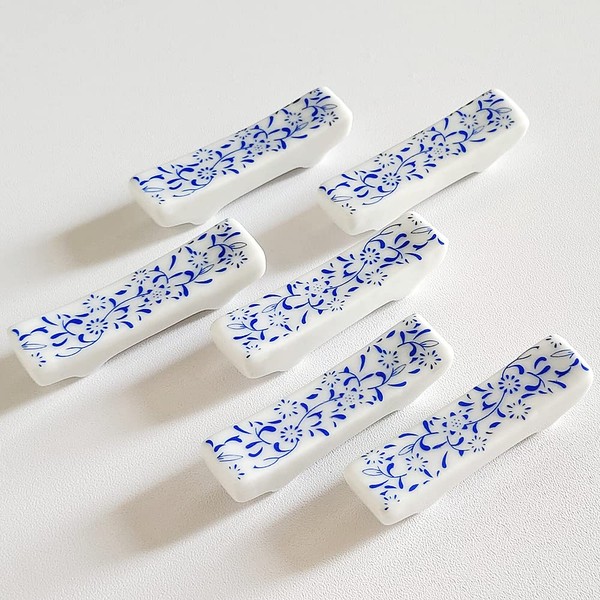 KOPYFANTAP Set of 6 Chopsticks Shelves, Ceramic Chopsticks Holder, Restaurant Accessories, Cutlery Trays, Knife Rest, Spoon Rest for Hotel and Home, 5.5 x 1.4 x 1.3 cm, Chinese Blue and White