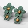 PACKOVE Double Flower Earrings 3D Flower Earrings Floral Dangle Earrings