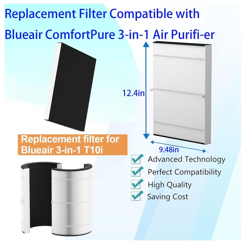 T10i filter Replacement Compatible with Blueair T10i Air Purifier, 3-in-1True