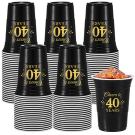 Ziliny 50 Pack 30th 40th 50th 60th 70th Birthday Cups 16 oz Disposable Plastic Cups Gold and Black Birthday Party Hot Cold Drinks Cups for Birthday Party Wedding Anniversary Supplies Decoration (40th)
