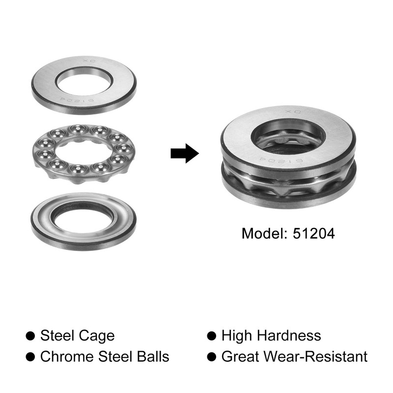 sourcing map 51204 Thrust Ball Bearing 20mm x 40mm x