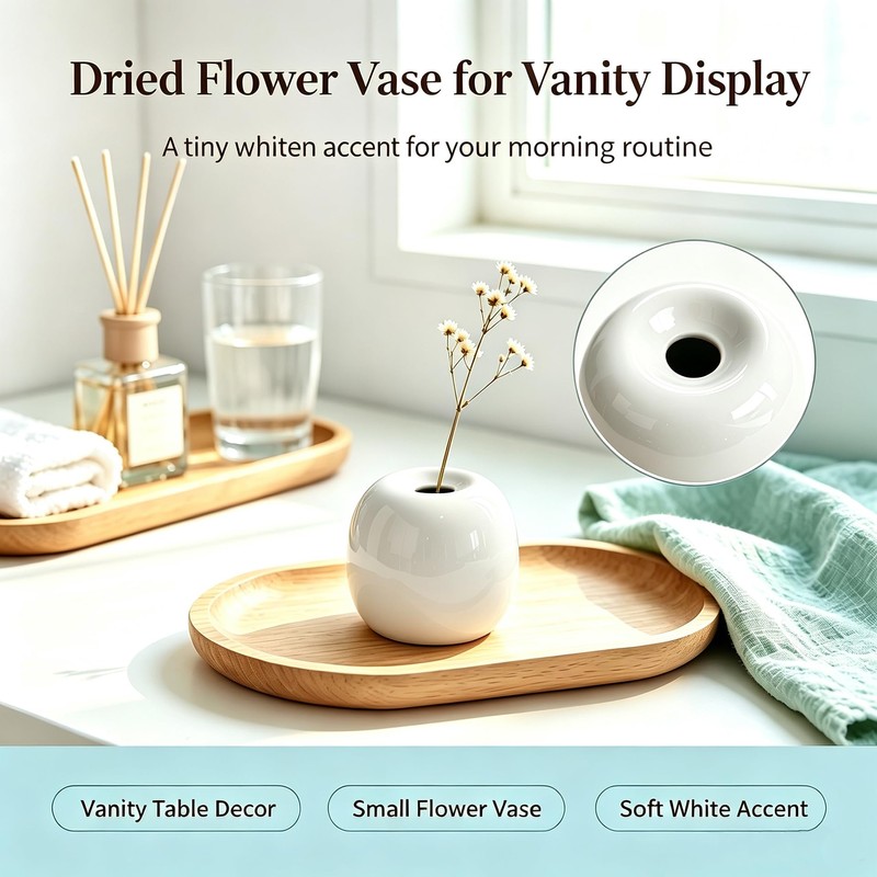 White Small Spherical Ceramic Bud Vase