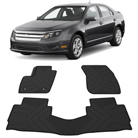Floor Mats Compatible with 2013-2020 Ford Fusion/Lincoln MKZ, Custom Fit All Weather Ford Fusion Car Mats, Latex Heavy Duty Floor Liners Black 3-pc Set, 2014 2015 2016 2017 2018 2019