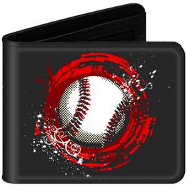 sundee Wallet for Boys with Zip Coin Pocket, Bi-Fold Slim Leather Purses for Men, Cartoon Cool Wallet with Cash ID Card Holder for Fans Teenagers Kids Birthday Gifts -Baseball Black