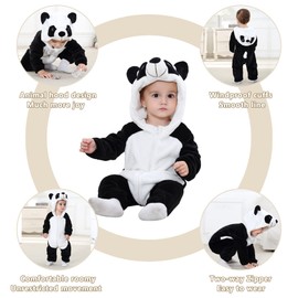 COOKY.D Infant Hooded Baby Rompers Animal Jumpsuit Soft Flannel Winter Cosplay Costume for Baby Girls Boys, 12-18 Months, Panda