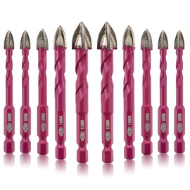 QUEFORET Hartmetallbohrer Set 10 Stücke - 6/6/6/6/8/8/10/10/12/12mm Steinbohrer für Holz Kunststoff Mauerwerk Beton, Nassbohren Keramik Fliesen Marmor, Schnellwechsel Sechskantschaft