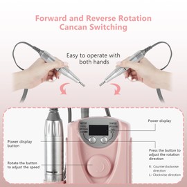 Qulable Professional Portable Nail Drill 35000RPM - Cordless, Electric Finger & Toe Nail Remover & Gel Polish Manicure Set with Power Display, Pink, Home & Salon Suitable with Diverse Use Bits Kit