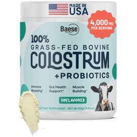 Baese Nutrition 4000mg 800 IgG Grass Fed with Probiotics Bovine Colostrum Powder Supplement for Kids & Adults with Immunoglobulins (132 Grams, Unflavored)