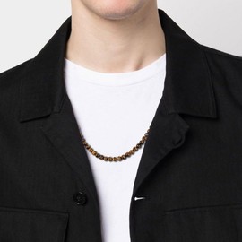 COAI Men's Gemstone Ball Chain, Silver Tiger's Eye Silver, Tigers Eye