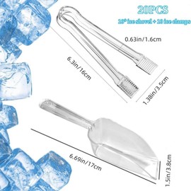 Jindizi Juego de Pinzas para Hielo y Cuchara para Hielo,10 Mini Pinzas de Plástico para Servir, Pinzas Pequeñas y 10 Piezas de Cuchara de Plástico,Pinzas de Cocina Transparentes