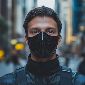 GREEFEI Black Latex Half Mask, Natural Rubber Mask, Handmade for Men and Women, Cosplay Masquerade Mask, M