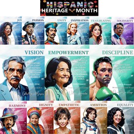 Elmodam 16PCS Hispanic Heritage Month Bulletin Board - Hispanic Heritage Month Decorations, Famous Hispanic Latino People with Inspirational Quotes, Spanish Classroom Decor for Wall Decor 14''x11''