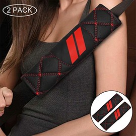 YOSRTER Soft Microfiber Leather Seat Belt Pad with Red Trim