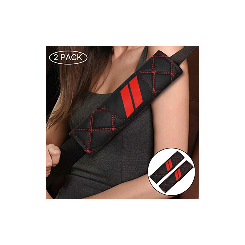 YOSRTER Soft Microfiber Leather Seat Belt Pad with Red Trim